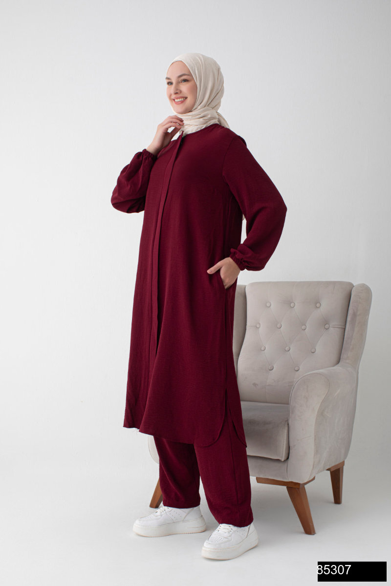 Toptan Modamiss Aerobin Kumaş Bayan Hac ve Umre Elbisesi (2 Parça) – Bordo