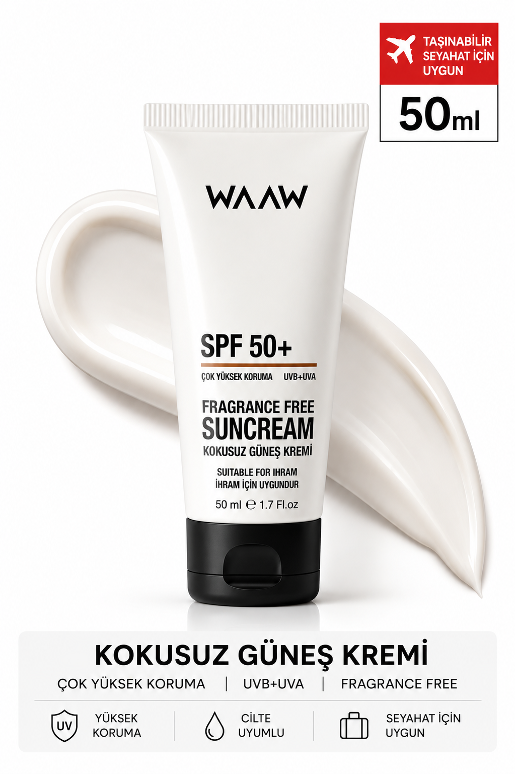 Toptan Kokusuz Güneş Kremi SPF 50+ 50ml Hac ve İhrama Uygun